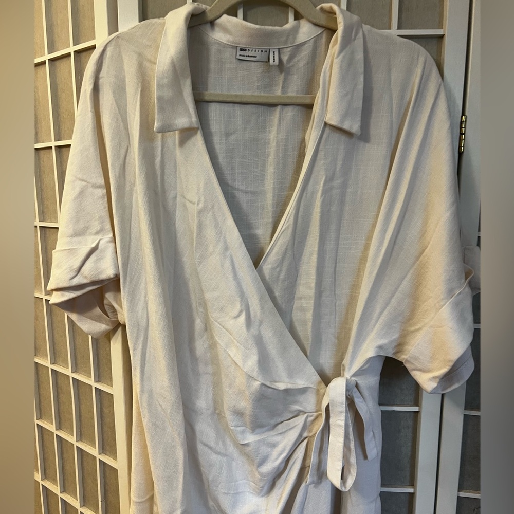 ASOS Design Linen Wrap Midi Dress White